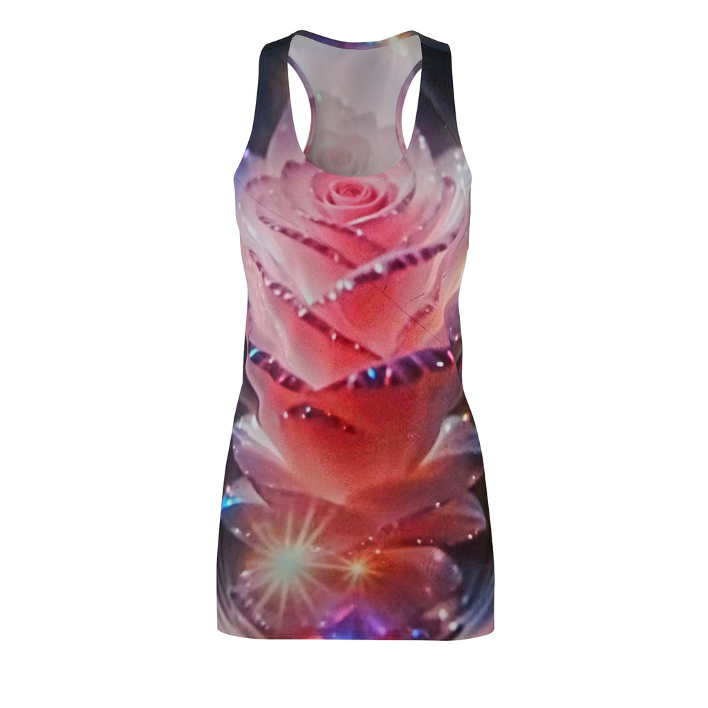 Rose Galaxy Racerback Dress — All-Over Print Floral Sparkle