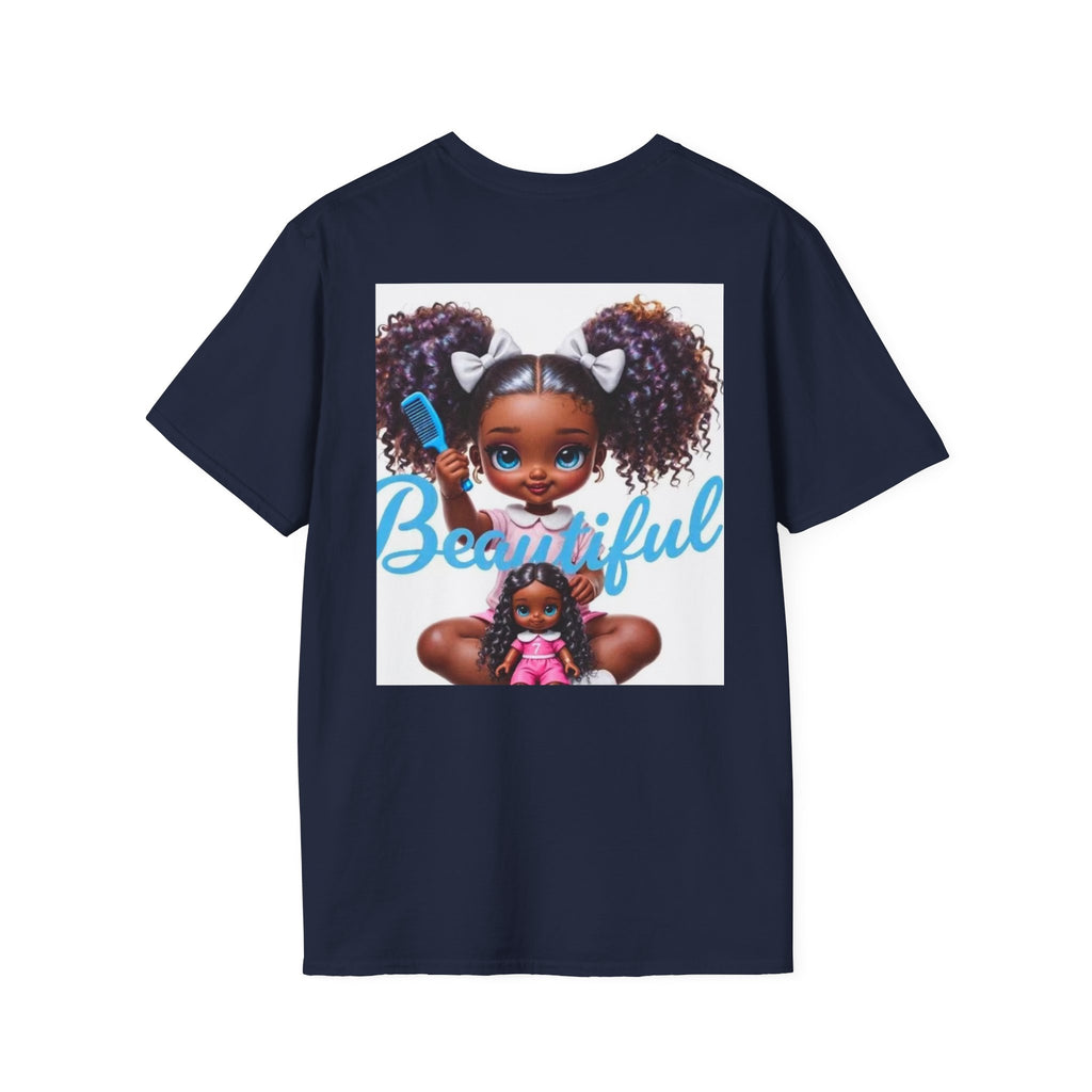 T-Shirt — "Beautiful" Cute Curly-Haired Doll Illustration Tee
