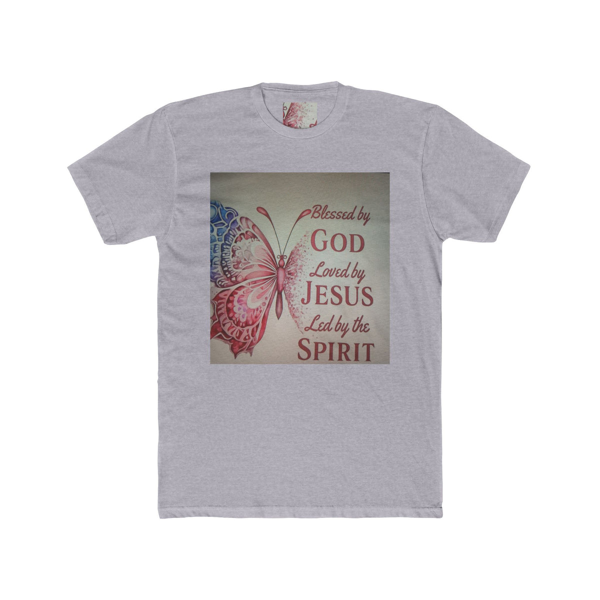 Blessed by God Butterfly Tee — "Blessed by God, Loved by Jesus, Led by the Spirit" Christian T-Shirt