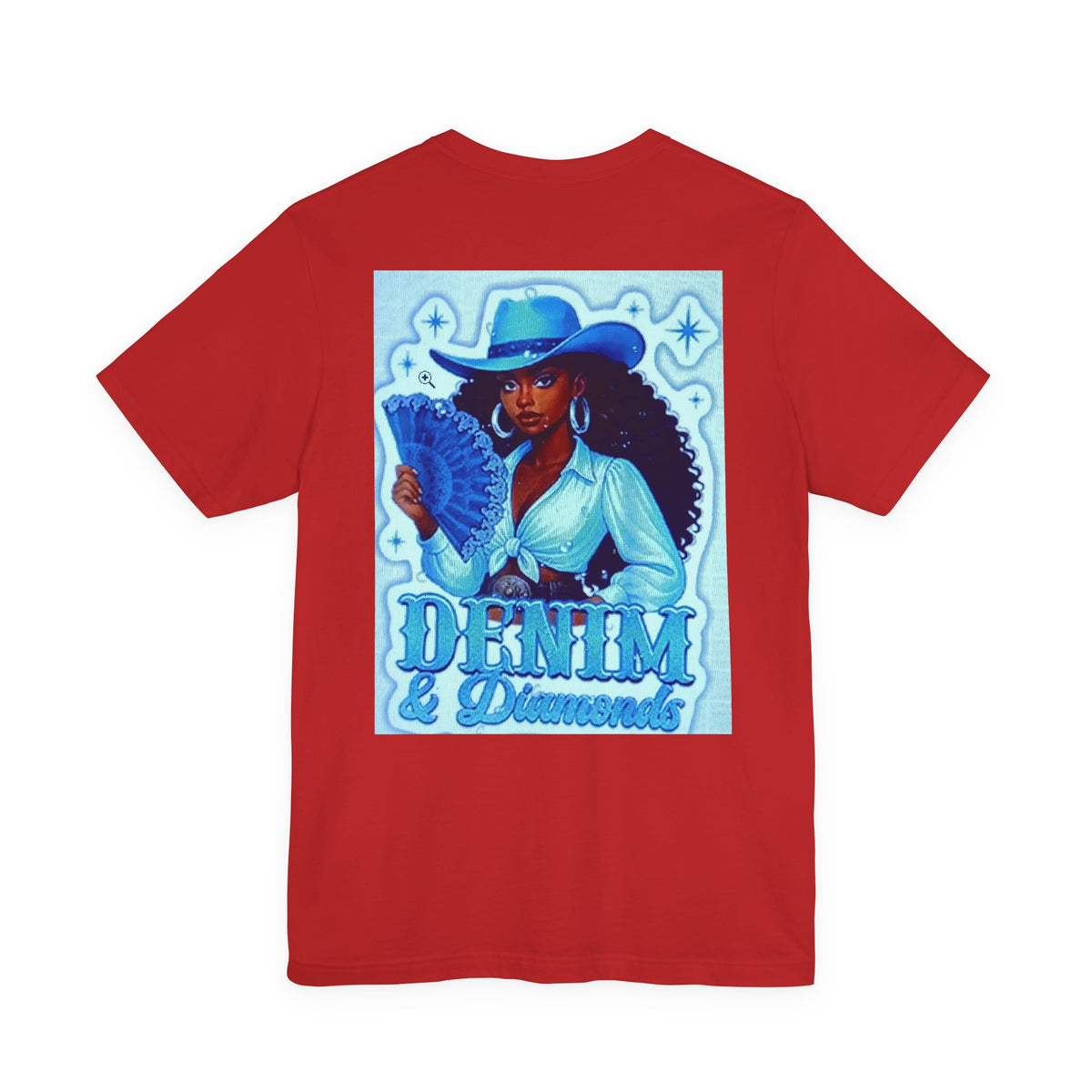 Denim & Diamonds Graphic T‑Shirt — Retro Blue Cowgirl Design