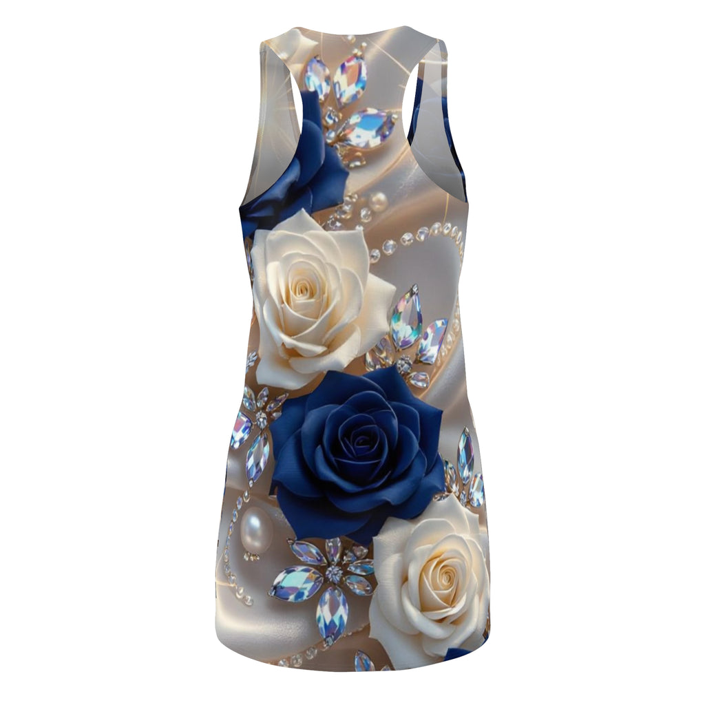 Racerback Dress — Navy & Ivory Rose Jewel Print