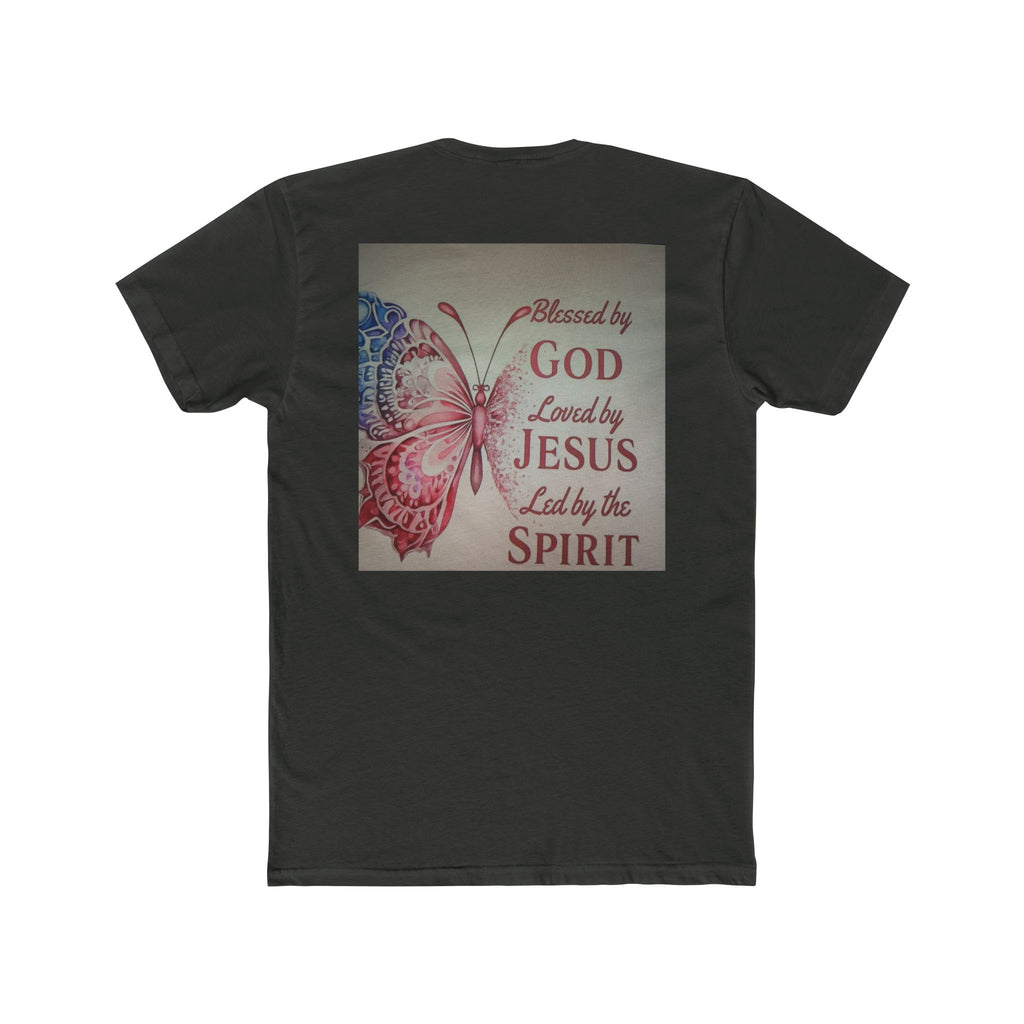 Blessed by God Butterfly Tee — "Blessed by God, Loved by Jesus, Led by the Spirit" Christian T-Shirt