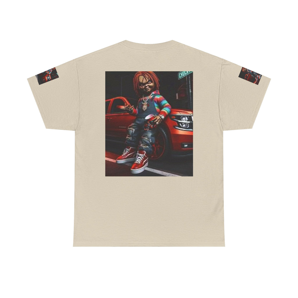 Horror Chucky Graphic Tee — Retro Red Car Street-Chill T-Shirt