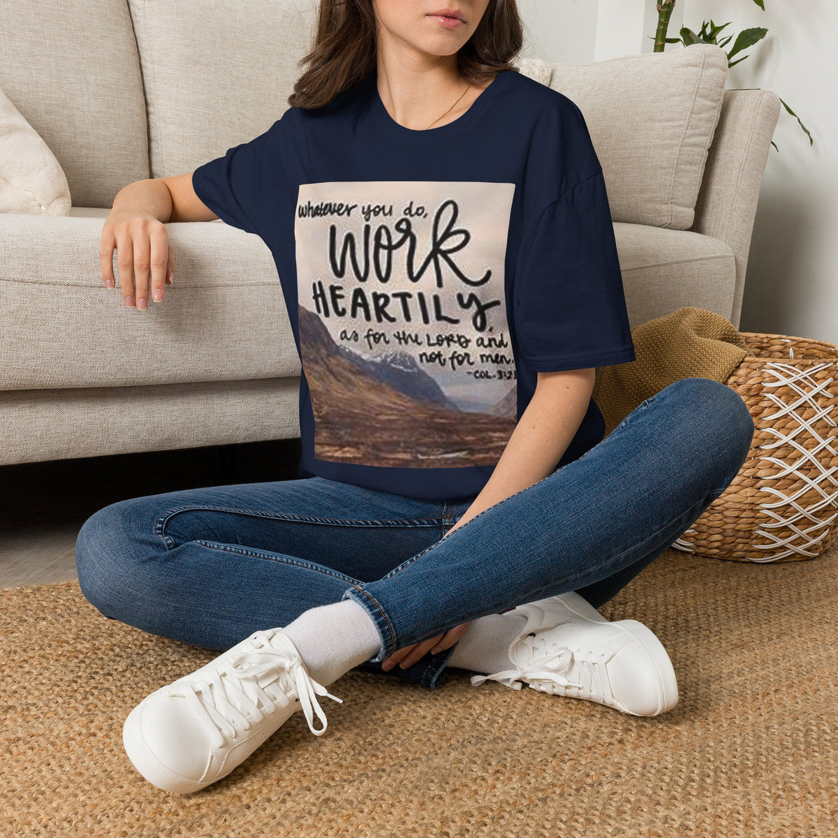 Work Heartily T-Shirt — Inspirational Christian Verse Tee (Colossians 3:23)