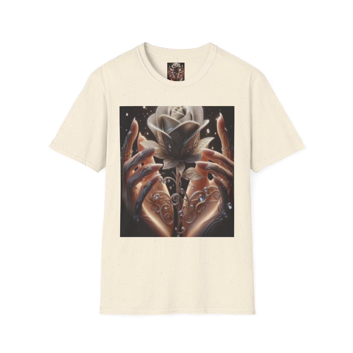 Floral Mystic Rose T‑Shirt — Ethereal Hands & Black Rose Graphic Tee