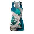 Racerback Dress — Teal & White Sparkling Rose All-Over Print
