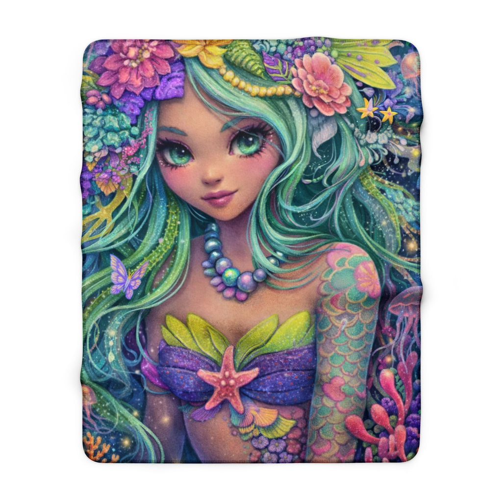 Mermaid Sherpa Fleece Blanket — Cozy Aquatic Fantasy Throw for Teens & Gifts