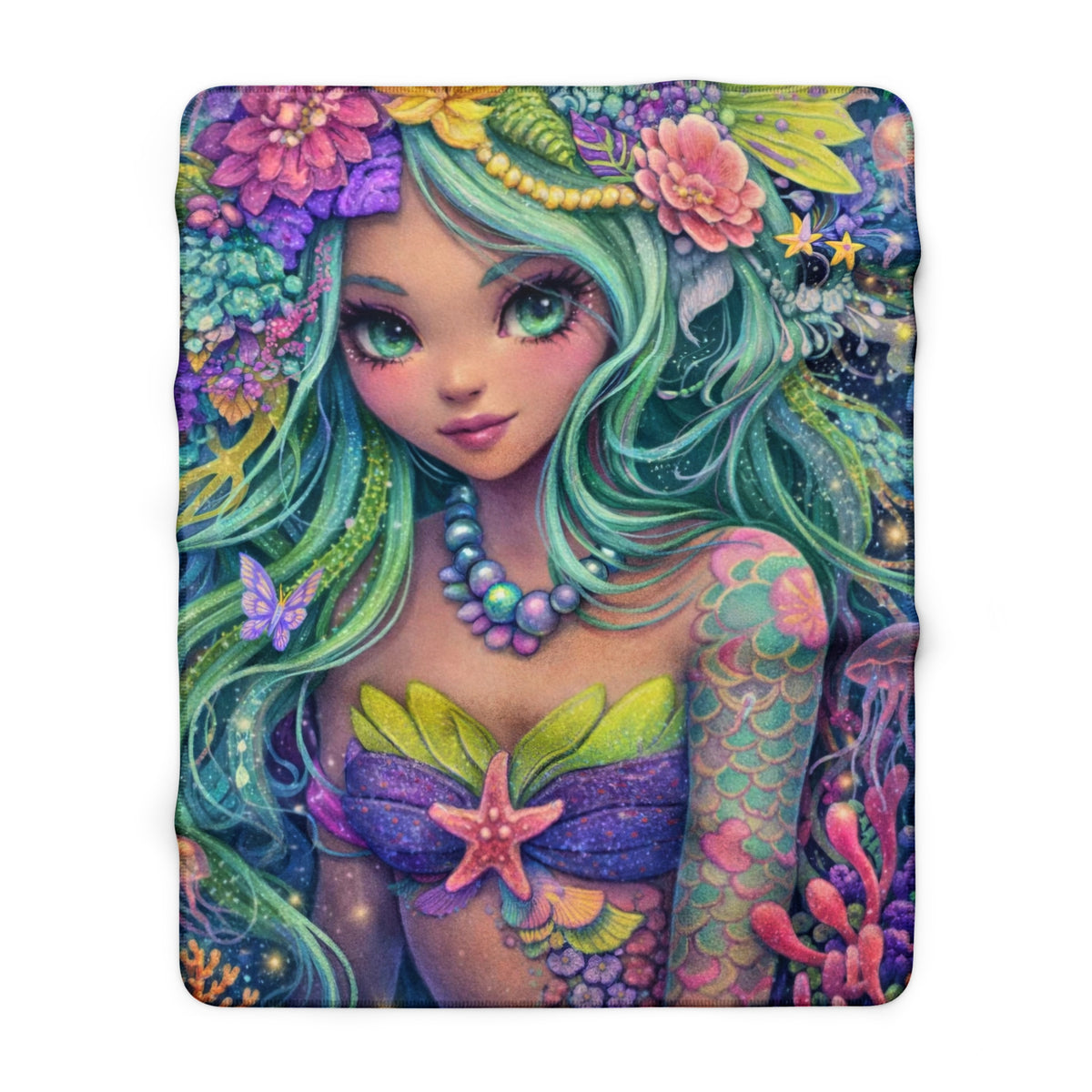 Mermaid Sherpa Fleece Blanket — Cozy Aquatic Fantasy Throw for Teens & Gifts