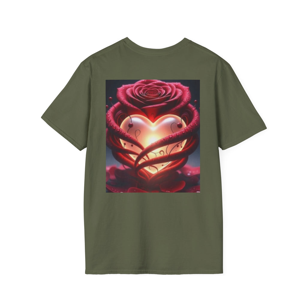 Heart Rose T-Shirt — Glowing Heart & Rose Graphic Tee