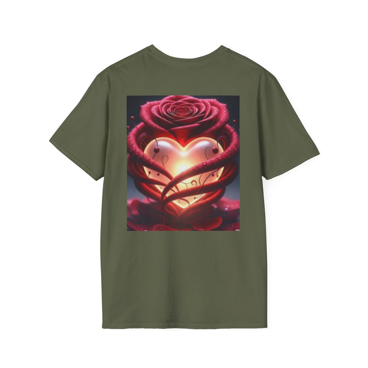 Heart Rose T-Shirt — Glowing Heart & Rose Graphic Tee
