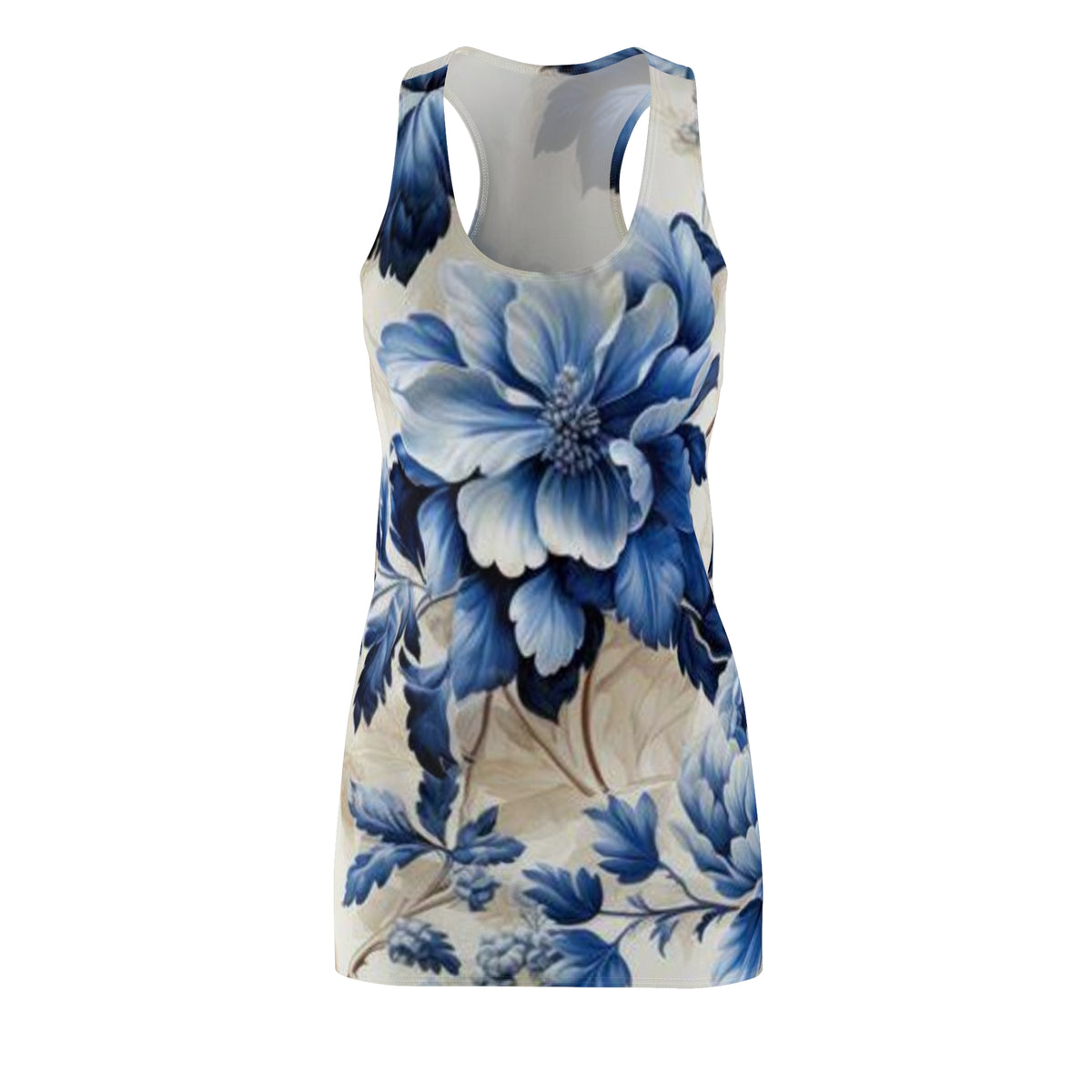 Blue Floral Racerback Dress — Vintage Indigo Peony All-Over Print