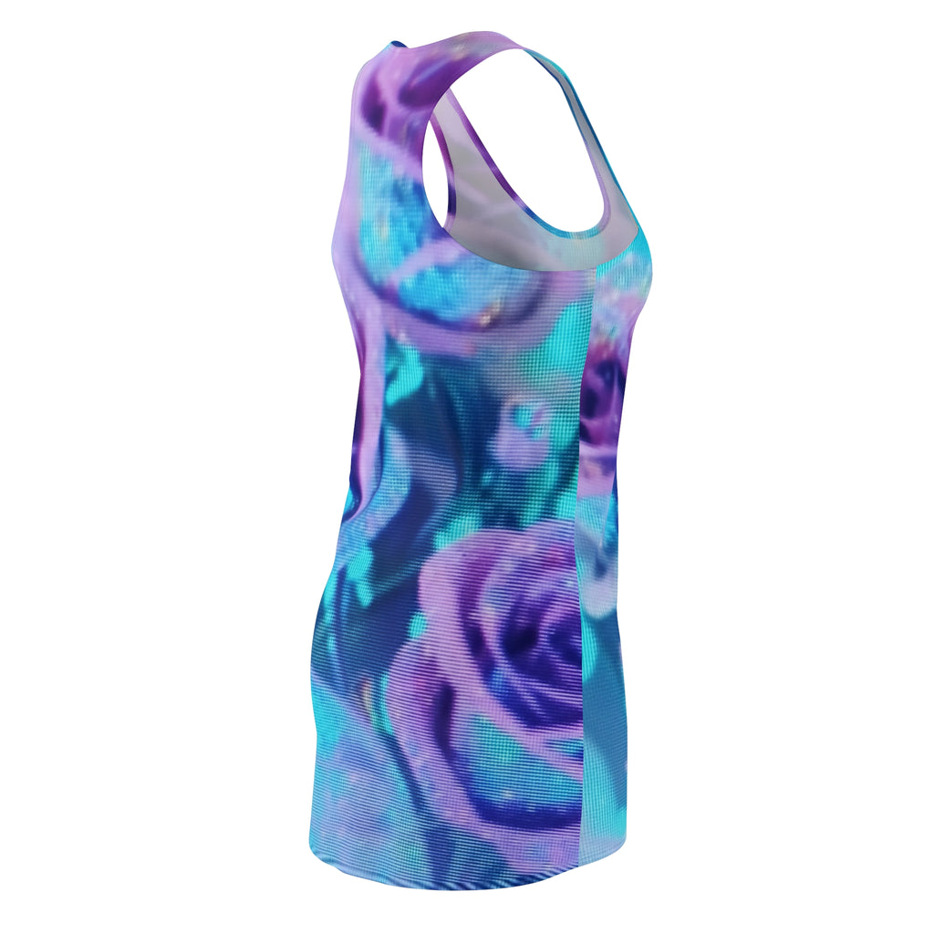 Racerback Dress — Teal & Purple Glitter Rose All-Over Print