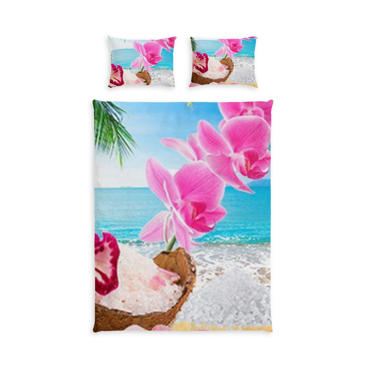 Tropical Pink Orchid Cotton Bed Set – Beach Floral Duvet Cover & Pillowcases