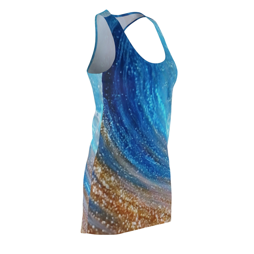 Ocean Wave Racerback Dress — Blue Gold Swirl AOP