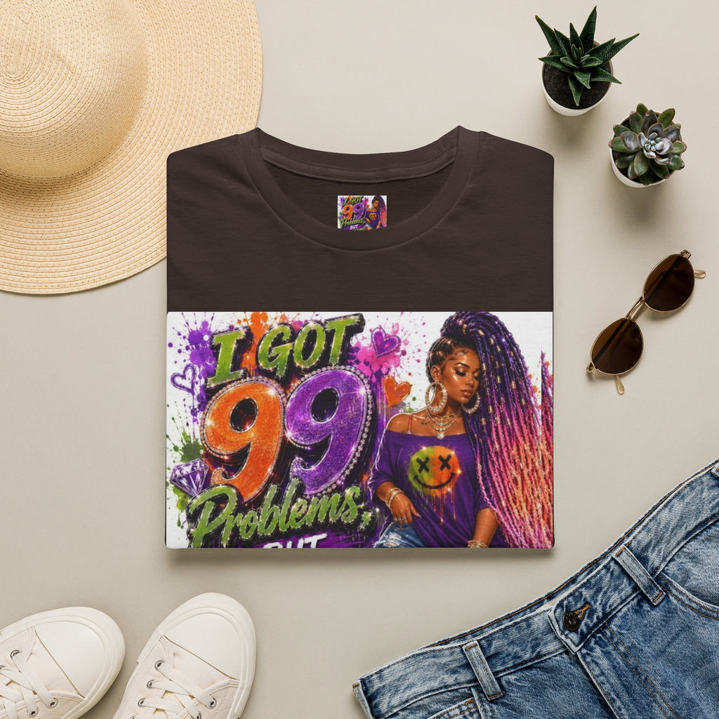 T-Shirt — "I Got 99 Problems But Being Fake Ain't One" Graphic Tee (Bold Neon Afrocentric Design)