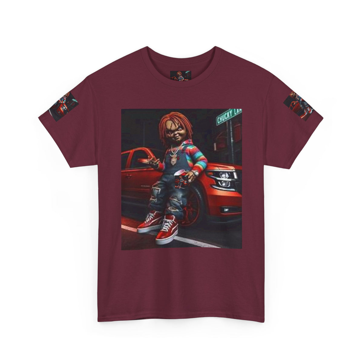 Horror Chucky Graphic Tee — Retro Red Car Street-Chill T-Shirt