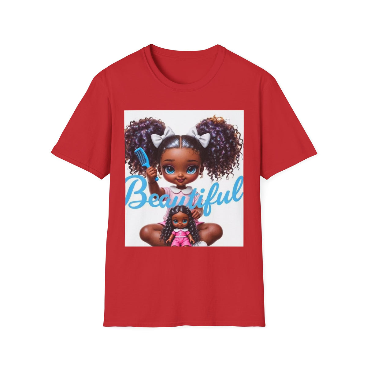 T-Shirt — "Beautiful" Cute Curly-Haired Doll Illustration Tee