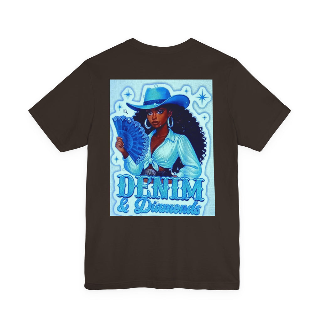 Denim & Diamonds Graphic T‑Shirt — Retro Blue Cowgirl Design