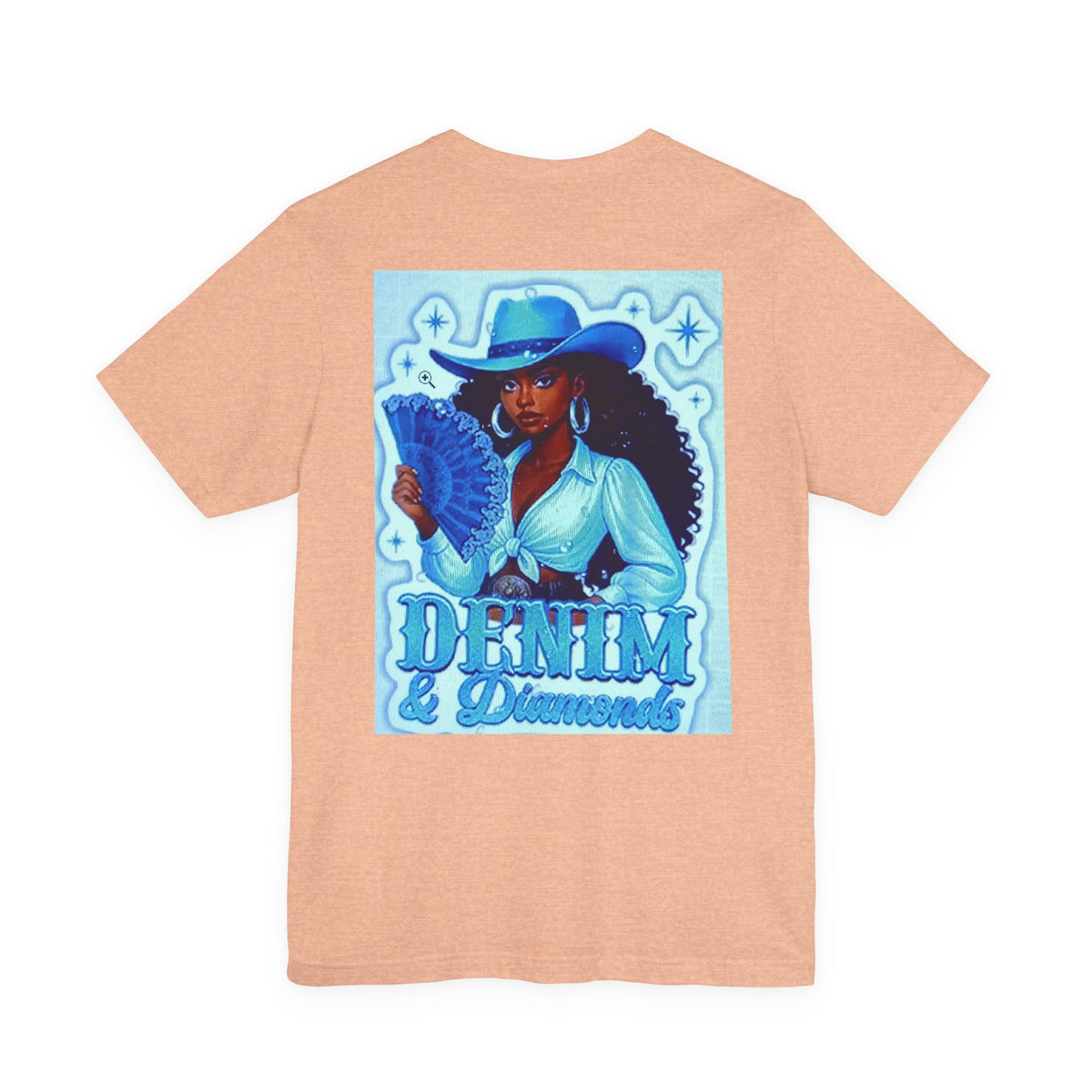 Denim & Diamonds Graphic T‑Shirt — Retro Blue Cowgirl Design