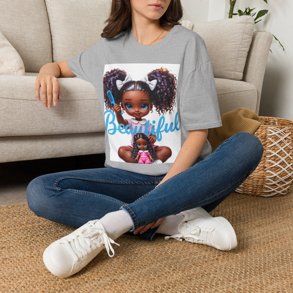 T-Shirt — "Beautiful" Cute Curly-Haired Doll Illustration Tee