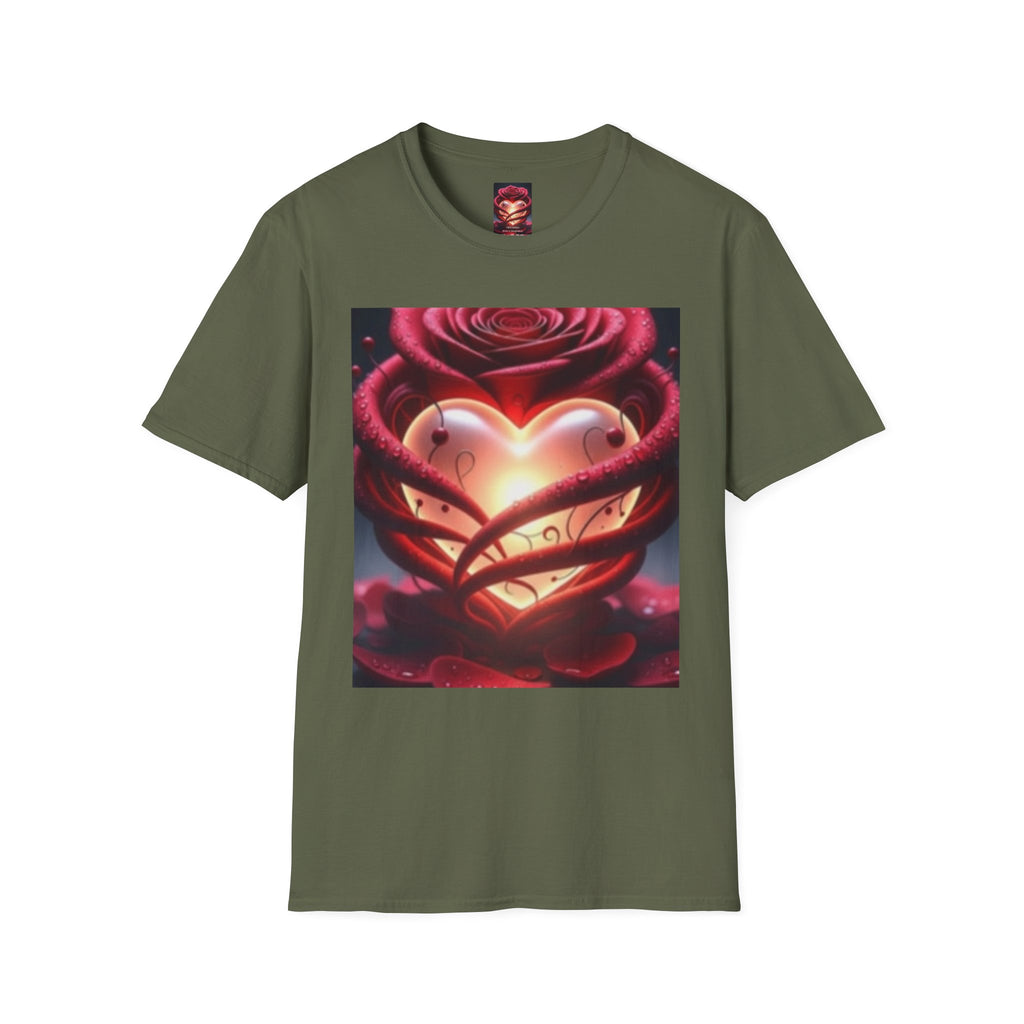 Heart Rose T-Shirt — Glowing Heart & Rose Graphic Tee