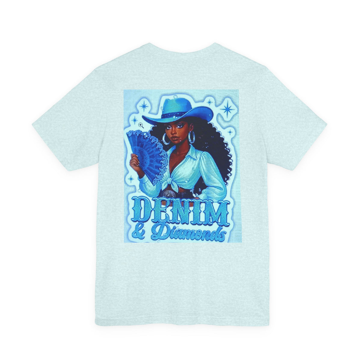 Denim & Diamonds Graphic T‑Shirt — Retro Blue Cowgirl Design
