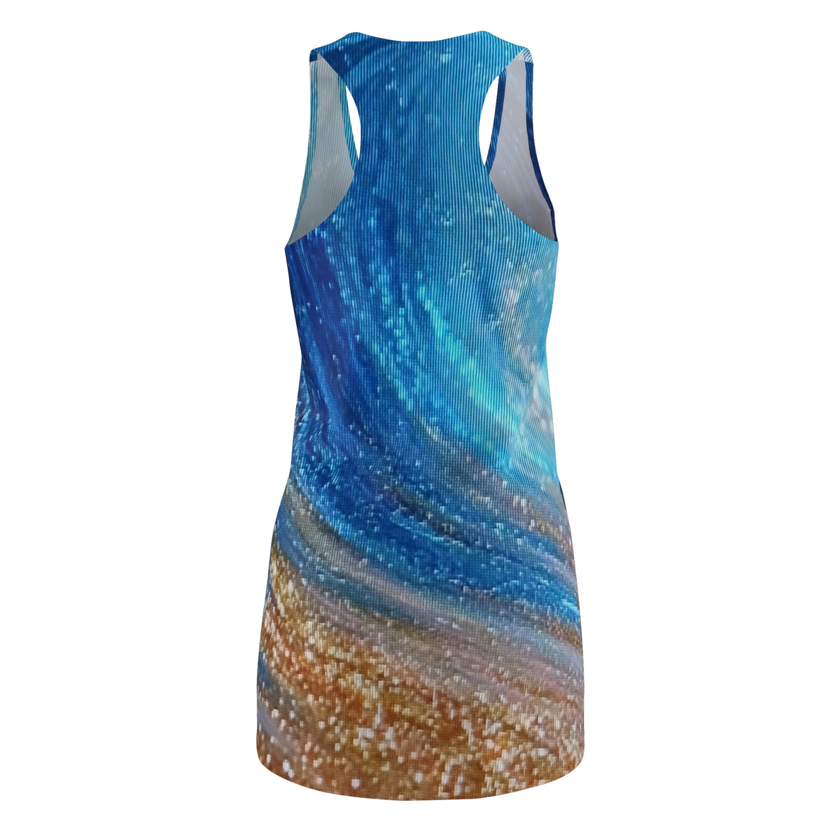 Ocean Wave Racerback Dress — Blue Gold Swirl AOP