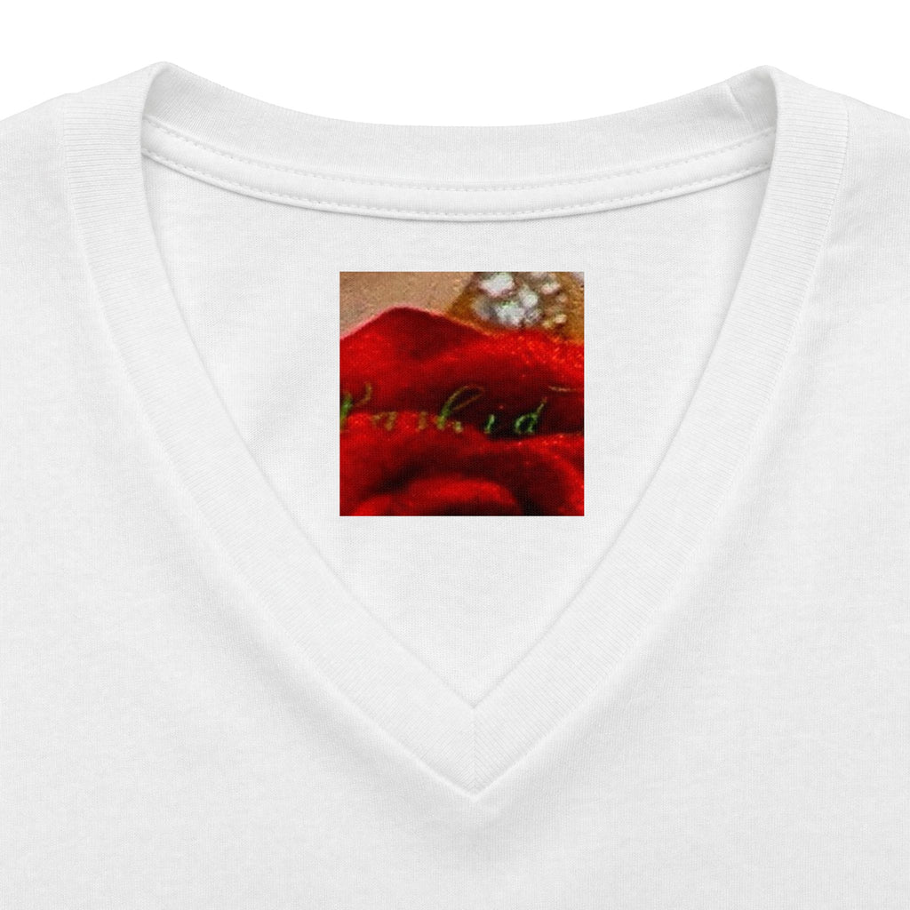 Women's V-Neck Tee — Red & White Rose Bouquet Graphic