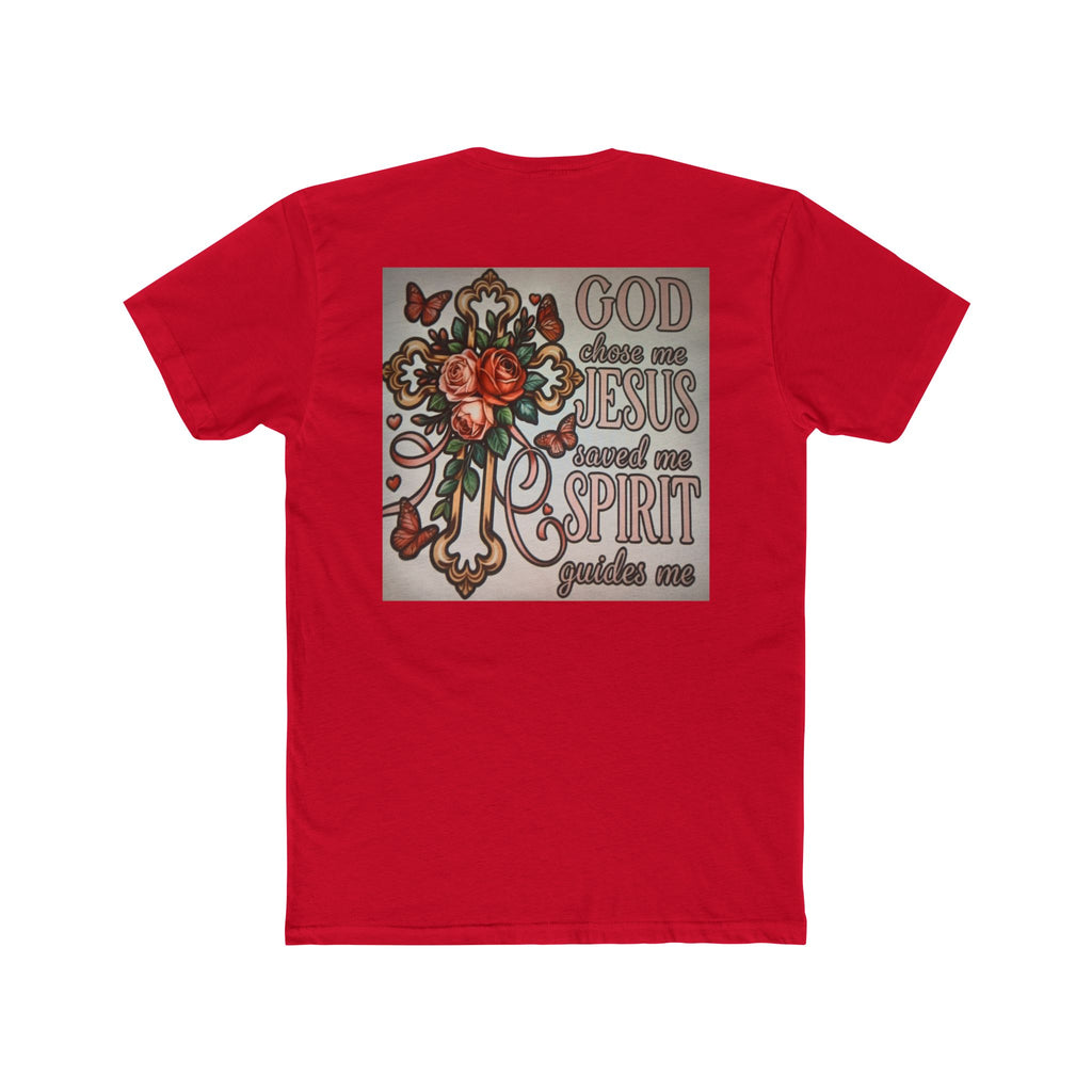 Christian Cross T-Shirt — "God Chose Me, Jesus Saved Me, Spirit Guides Me" Faith Tee