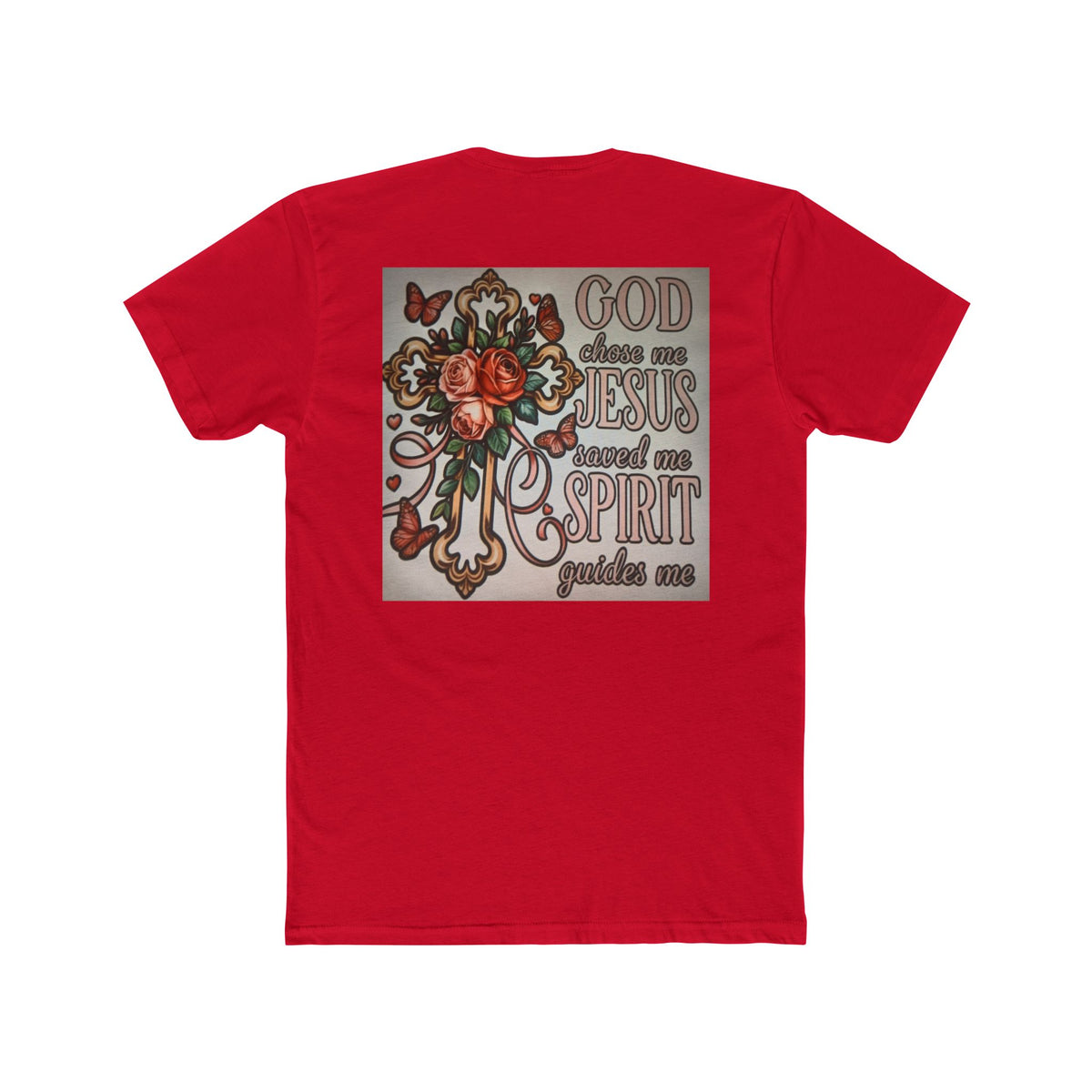 Christian Cross T-Shirt — "God Chose Me, Jesus Saved Me, Spirit Guides Me" Faith Tee