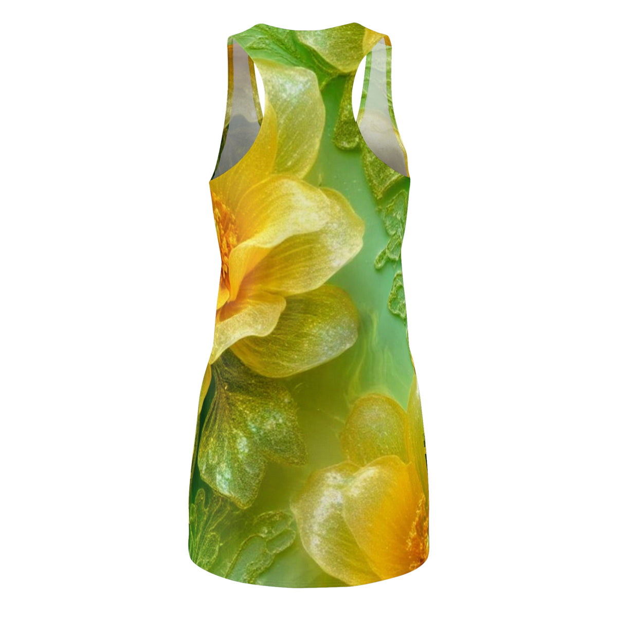Floral Yellow Green Racerback Dress – All-Over Print Sunflower Garden