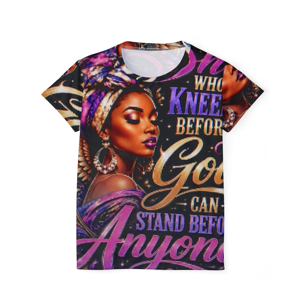 Women's Jersey - "She Who Kneels Before God Can Stand Before Anyone" Graphic