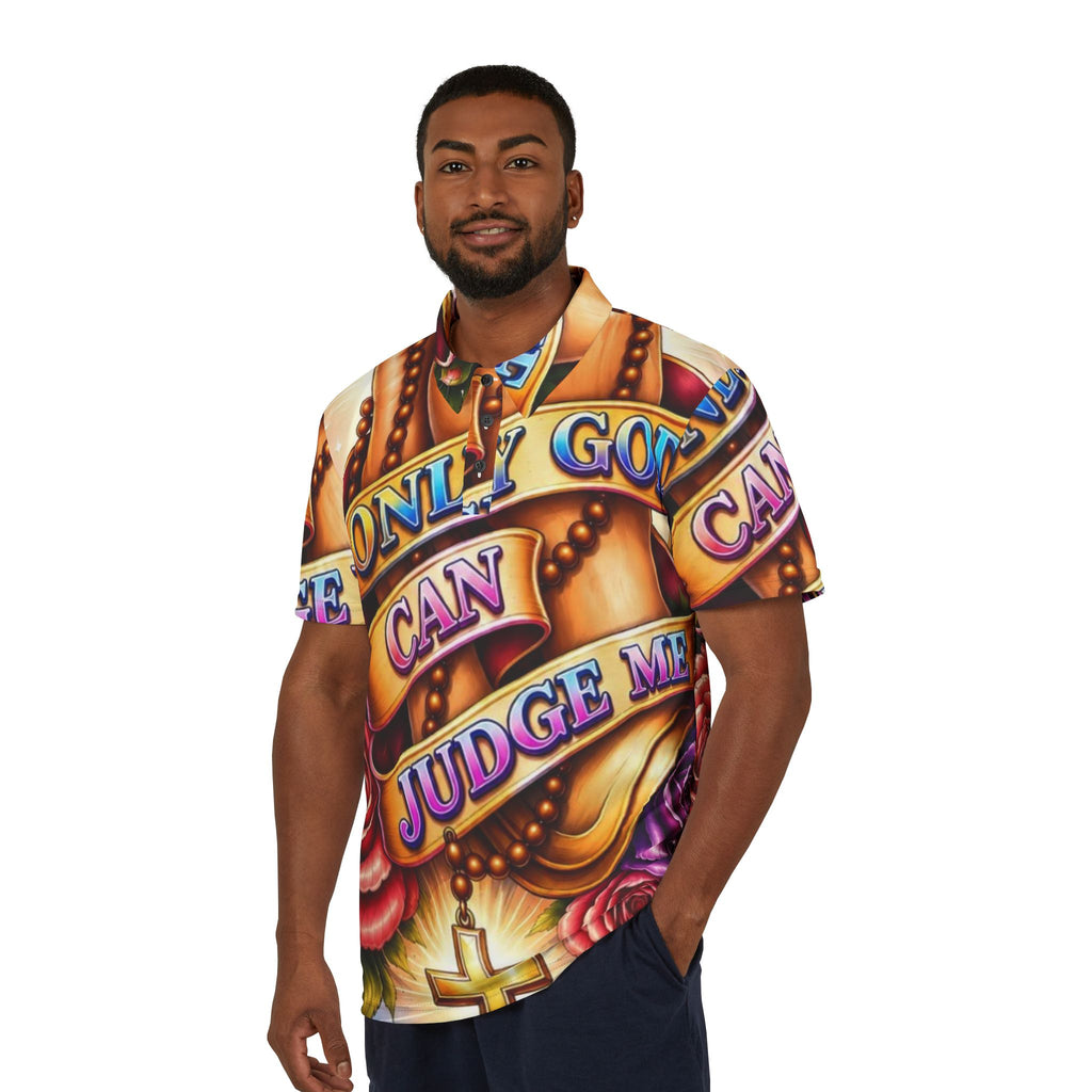 All-Over Print Polo — "Only God Can Judge Me" Tattoo Cross Design
