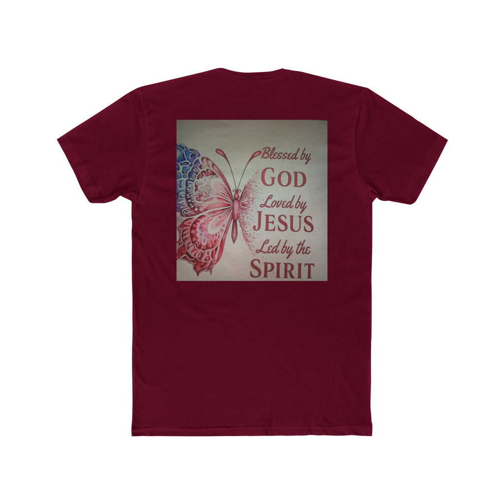 Blessed by God Butterfly Tee — "Blessed by God, Loved by Jesus, Led by the Spirit" Christian T-Shirt