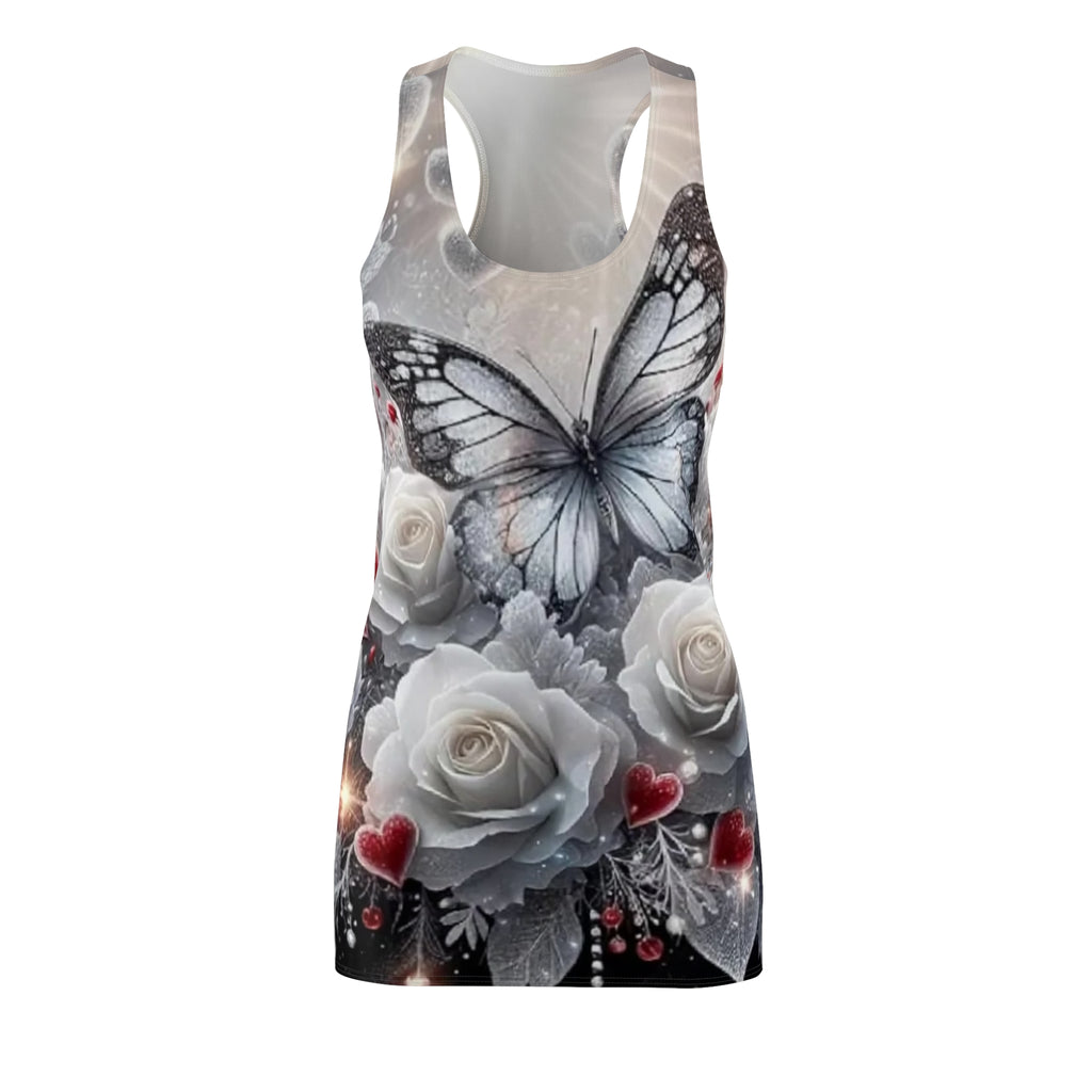 Butterfly & White Roses Racerback Dress – Romantic Floral AOP