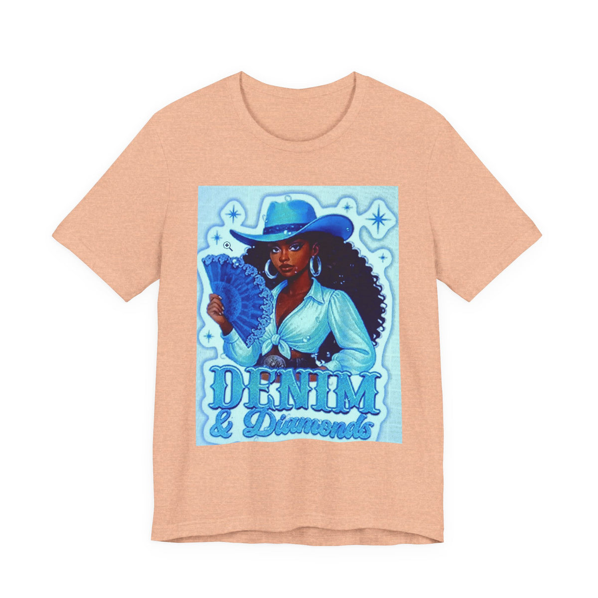 Denim & Diamonds Graphic T‑Shirt — Retro Blue Cowgirl Design