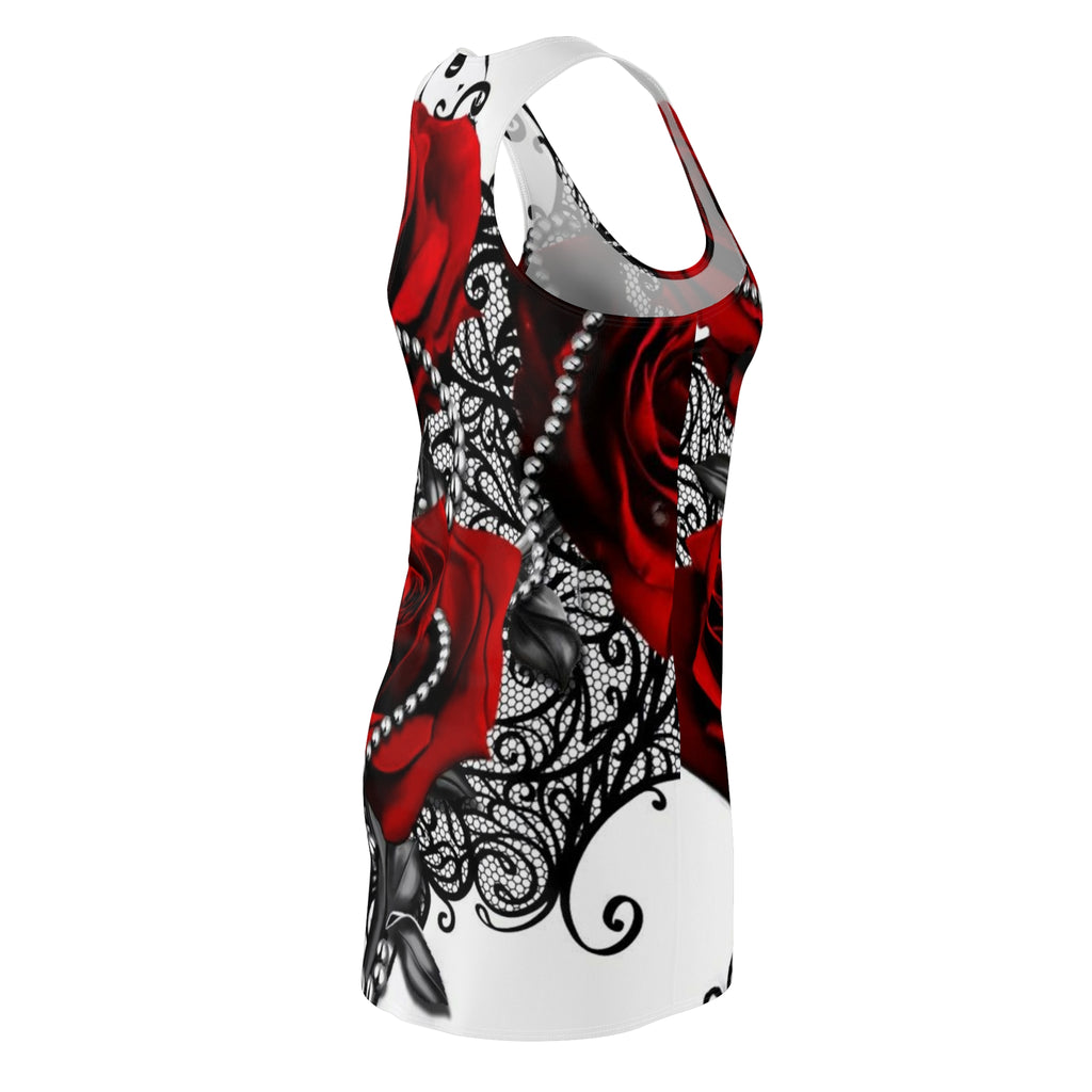 Red Rose Lace Racerback Dress – Gothic Floral All-Over Print