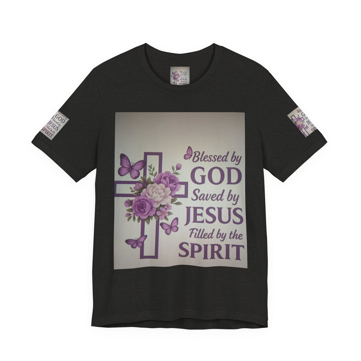 Blessed by God Christian T-Shirt — "Blessed by God, Saved by Jesus, Filled by the Spirit"