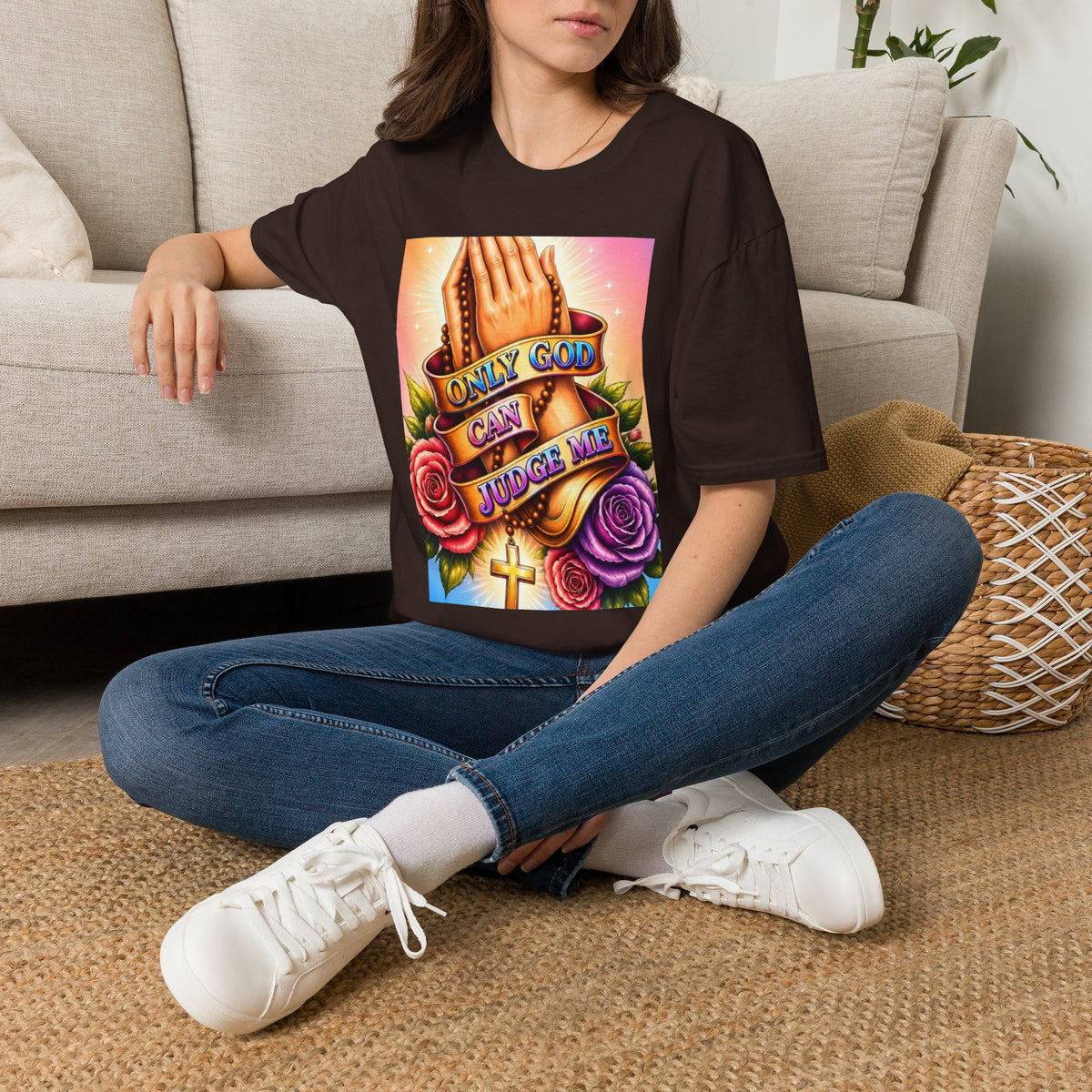 T-Shirt — "Only God Can Judge Me" Praying Hands Religious Tee