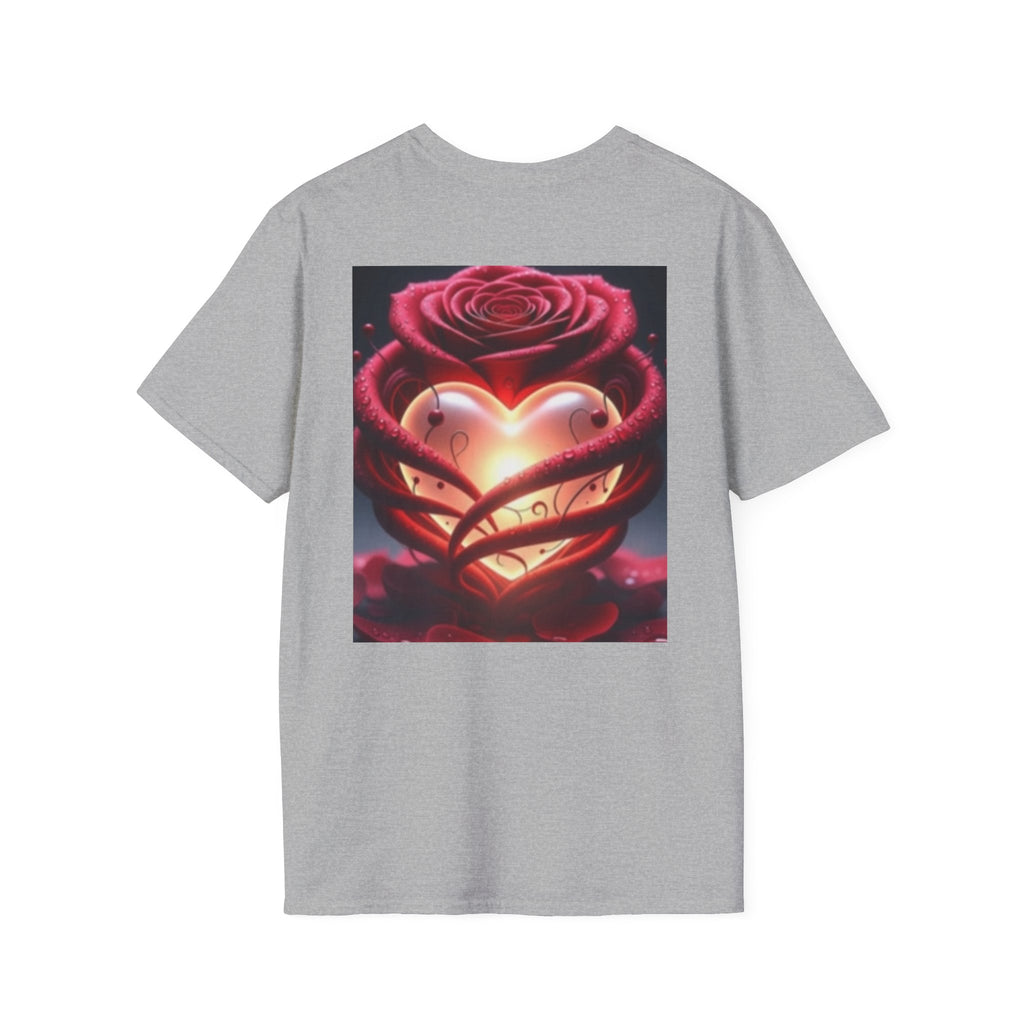 Heart Rose T-Shirt — Glowing Heart & Rose Graphic Tee