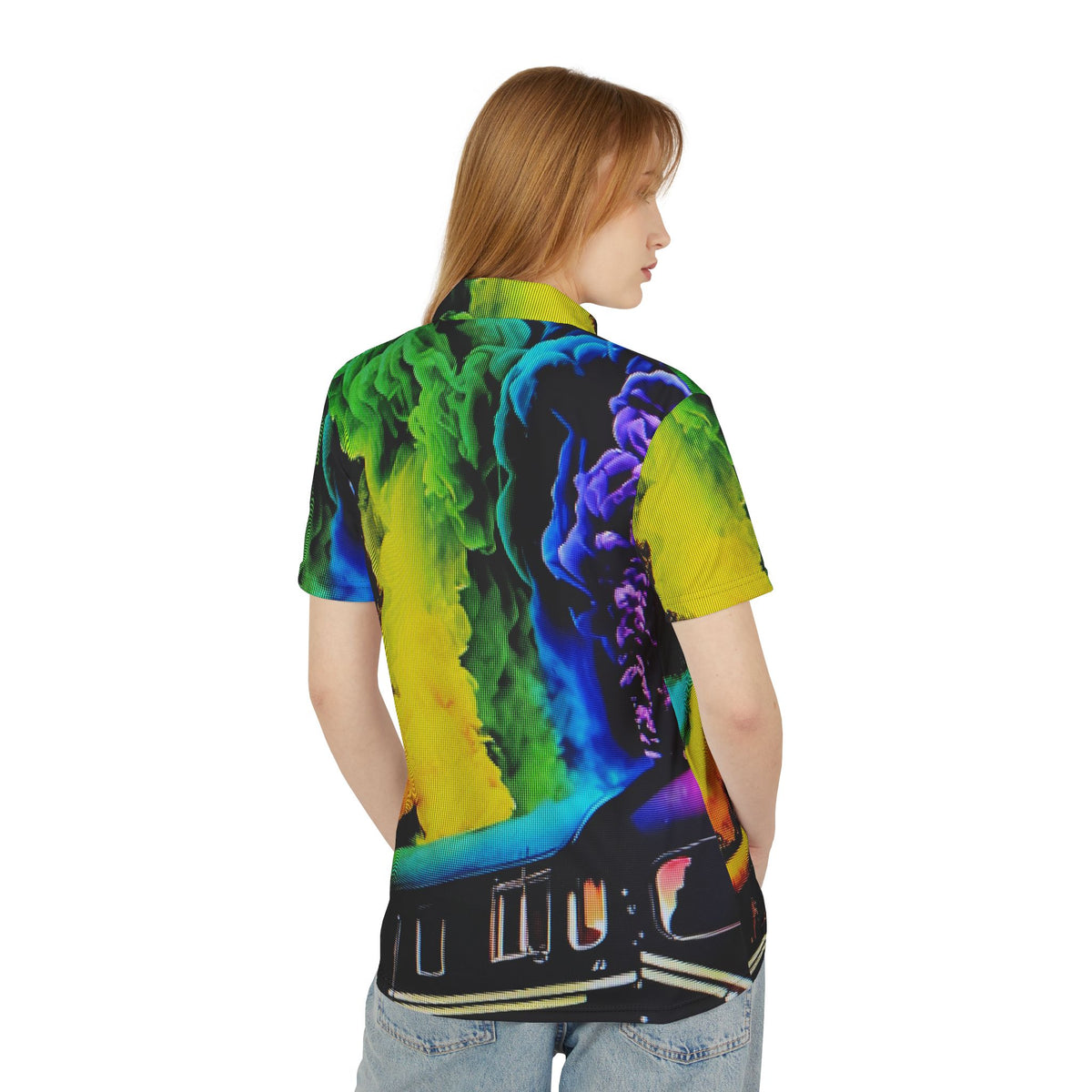 Psychedelic Smoke Train Polo Shirt — Vibrant Neon All-Over-Print Polo