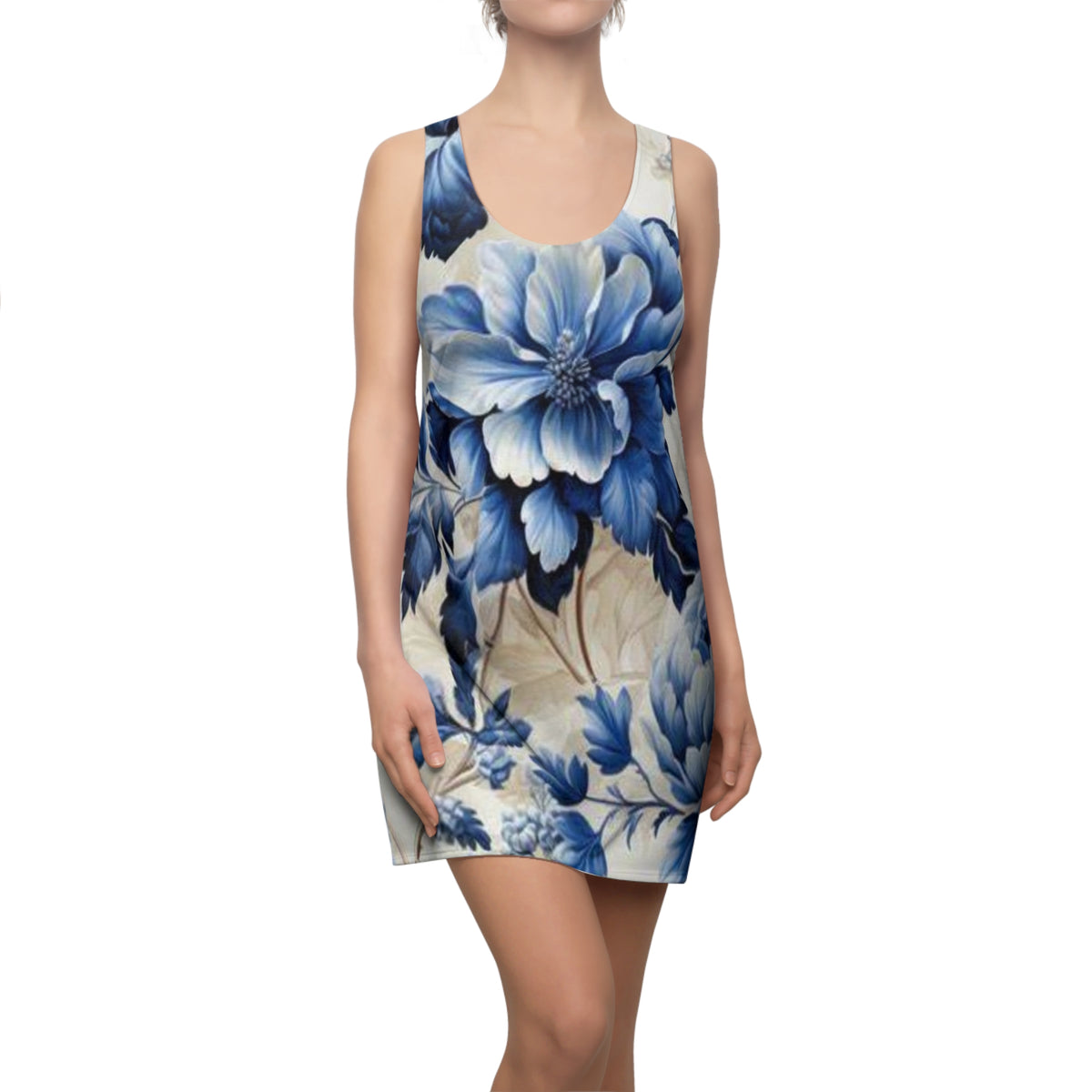 Blue Floral Racerback Dress — Vintage Indigo Peony All-Over Print