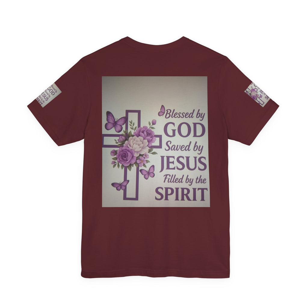 Blessed by God Christian T-Shirt — "Blessed by God, Saved by Jesus, Filled by the Spirit"