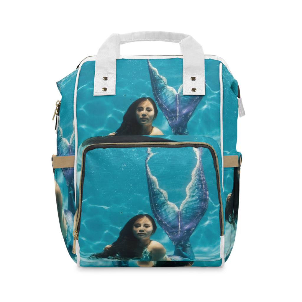 Mermaid Print Diaper Backpack – Multifunctional Baby Bag for Moms & Travel