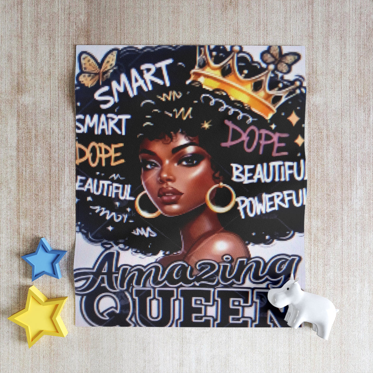 Amazing Queen Throw Blanket — Afrocentric "Amazing Queen" Design, Empowering Black Woman Gift
