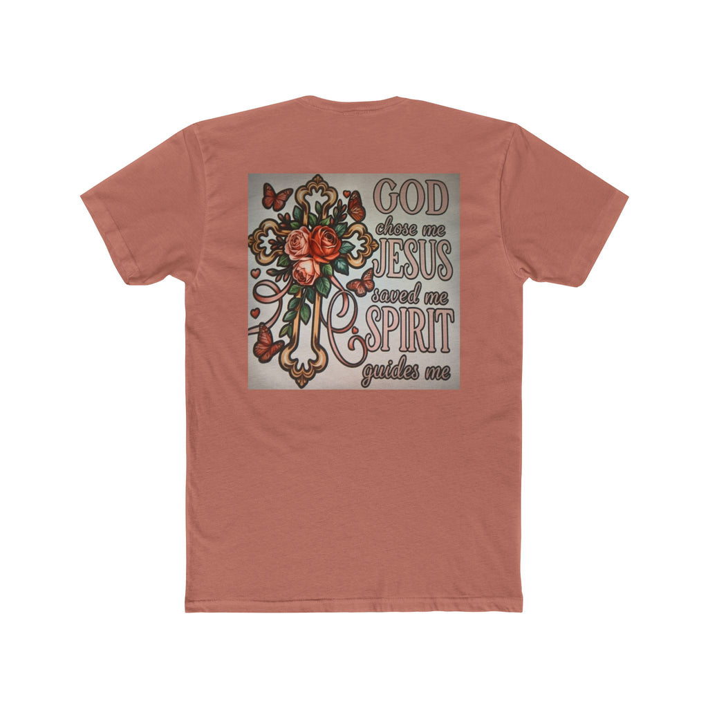 Christian Cross T-Shirt — "God Chose Me, Jesus Saved Me, Spirit Guides Me" Faith Tee