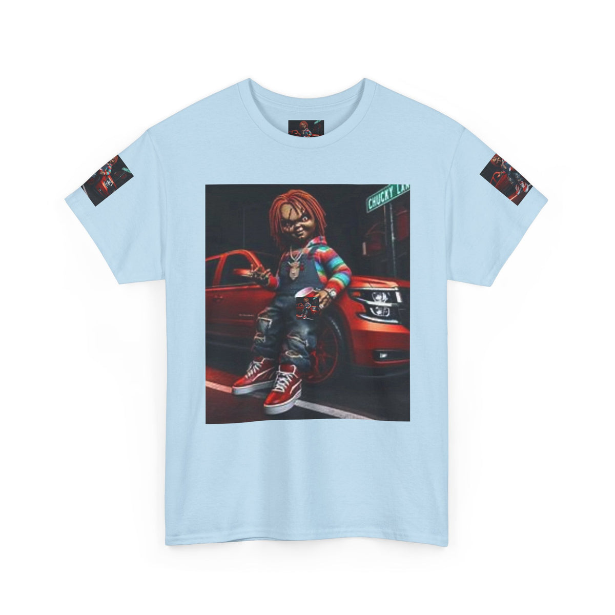 Horror Chucky Graphic Tee — Retro Red Car Street-Chill T-Shirt