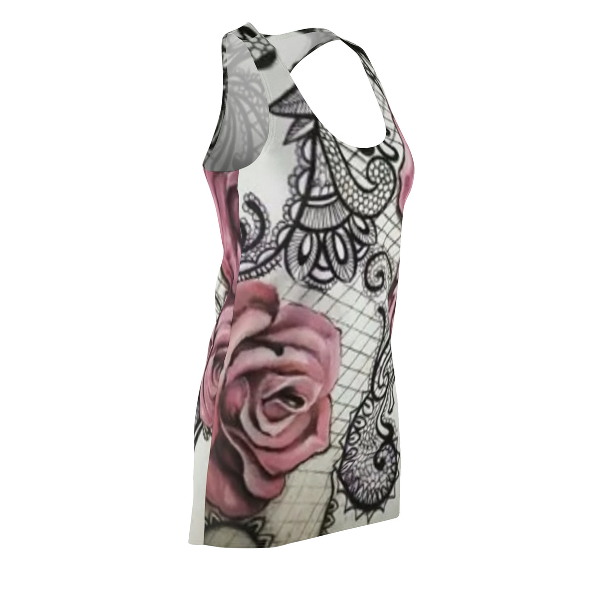 Racerback Dress — Pink Rose Lace Tattoo All-Over Print