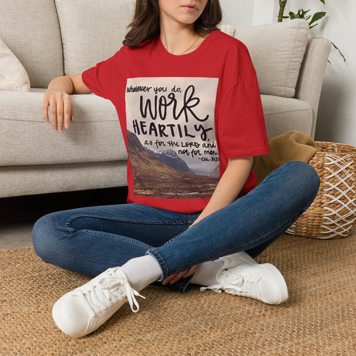 Work Heartily T-Shirt — Inspirational Christian Verse Tee (Colossians 3:23)