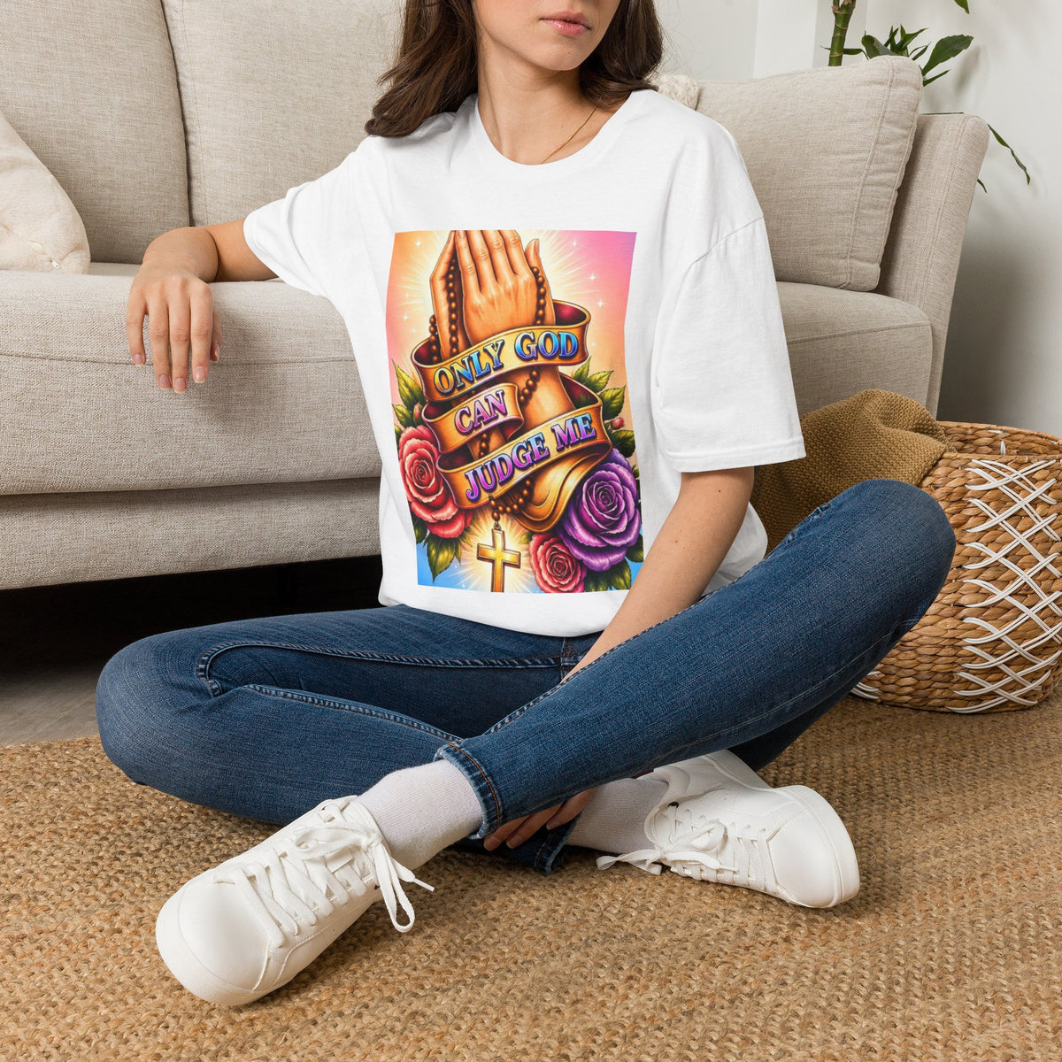 T-Shirt — "Only God Can Judge Me" Praying Hands Religious Tee
